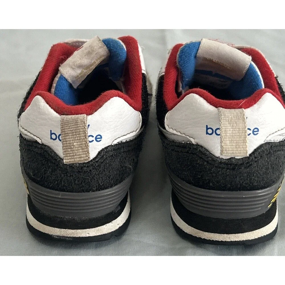 New Balance 574 Bungee Lace Sneakers Grey Blue Red Accent Shoes Sz 8